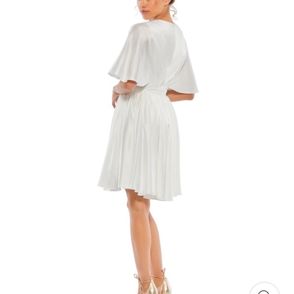 Mac Duggal style 26605 pure solid White V-Neck Mini Dress silk bridal sz 12 NWT - Picture 4 of 10